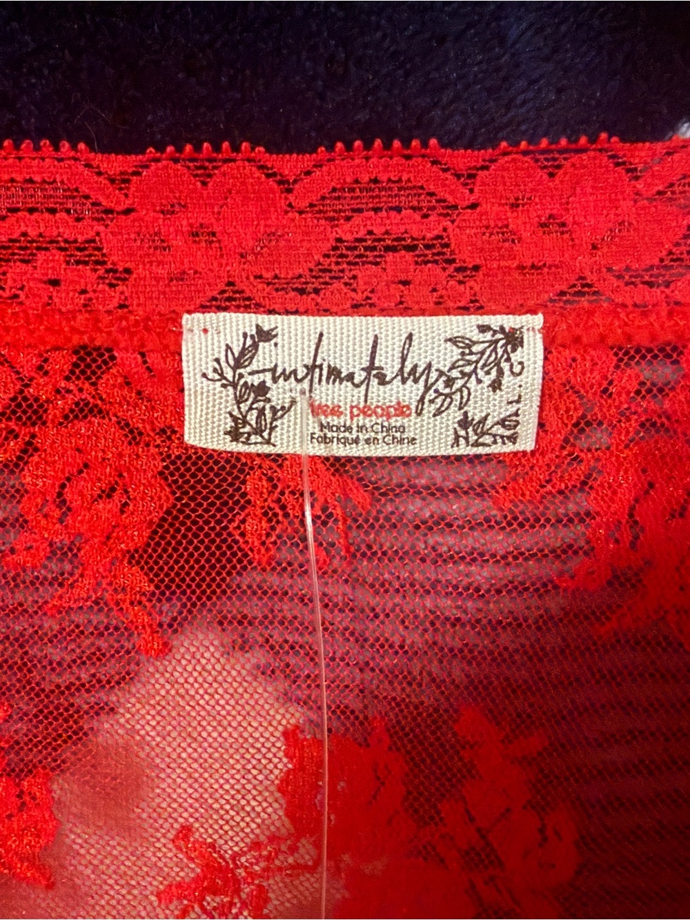Free People Red Lace Long-Sleeve Bodysuit with Tie Sleeves - Picture 2 of 7